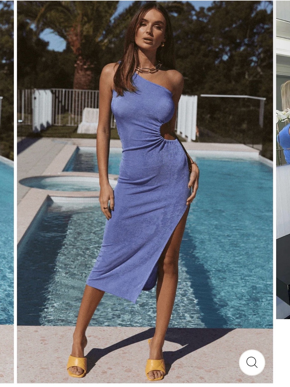 One-Shoulder Blue Ruched Side Maxi Dress